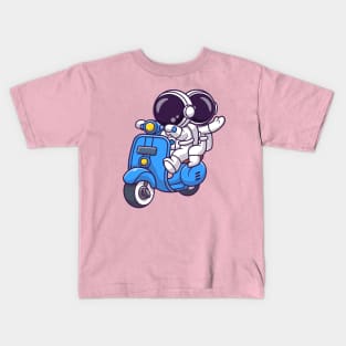 Cute Couple Astronaut Riding Scooter Cartoon Kids T-Shirt